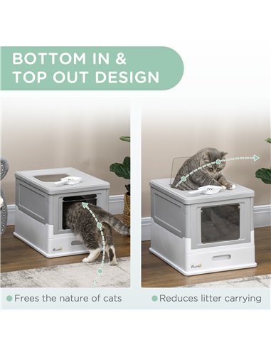 PawHut Hooded Cat Litter Box, Portable Pet Toilet, with Scoop, Front Entry - Grey