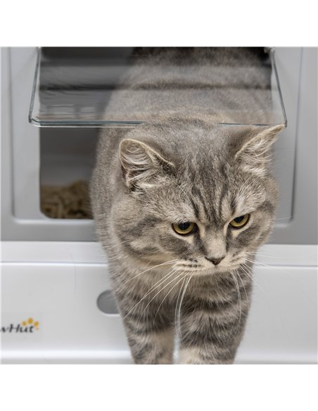 PawHut Hooded Cat Litter Box, Portable Pet Toilet, with Scoop, Front Entry - Grey - pic 148483 | FastDaddyshop