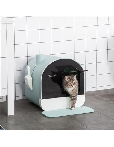 PawHut Hooded Cat Litter Box, Kitten Litter Tray, with Lid, Scoop, Filter, Flap Door