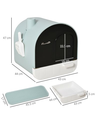 PawHut Hooded Cat Litter Box, Kitten Litter Tray, with Lid, Scoop, Filter, Flap Door