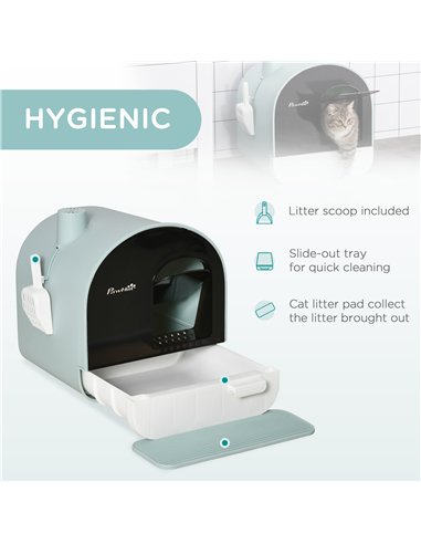 PawHut Hooded Cat Litter Box, Kitten Litter Tray, with Lid, Scoop, Filter, Flap Door