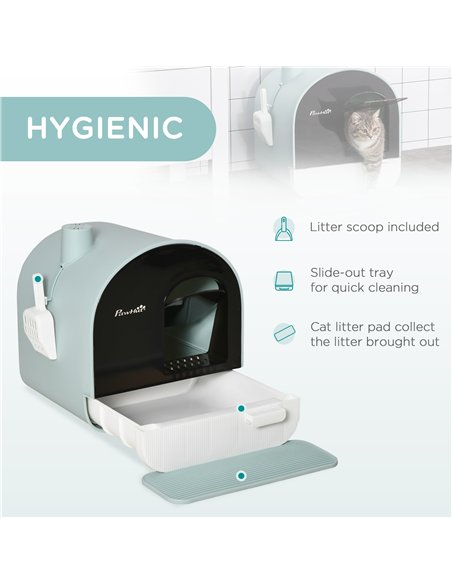 PawHut Hooded Cat Litter Box, Kitten Litter Tray, with Lid, Scoop, Filter, Flap Door - pic 148487 | FastDaddyshop