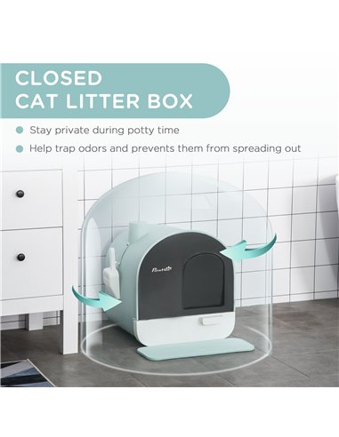 PawHut Hooded Cat Litter Box, Kitten Litter Tray, with Lid, Scoop, Filter, Flap Door