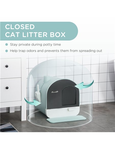 PawHut Hooded Cat Litter Box, Kitten Litter Tray, with Lid, Scoop, Filter, Flap Door - pic 148488 | FastDaddyshop
