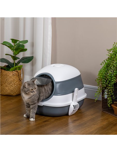 PawHut Foldable Cat Litter Tray with Lid, Deodorant, Scoop, White - pic 148494 | FastDaddyshop