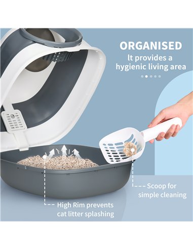 PawHut Foldable Cat Litter Tray with Lid, Deodorant, Scoop, White