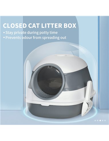 PawHut Foldable Cat Litter Tray with Lid, Deodorant, Scoop, White