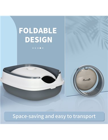 PawHut Foldable Cat Litter Tray with Lid, Deodorant, Scoop, White