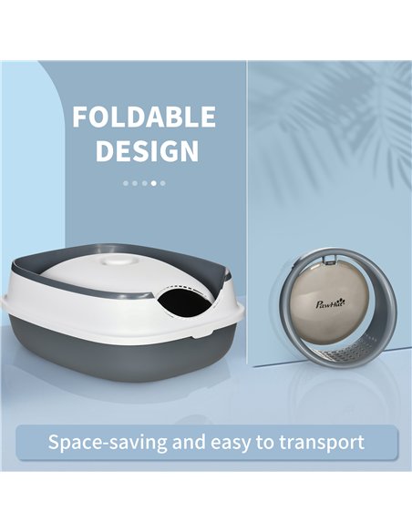 PawHut Foldable Cat Litter Tray with Lid, Deodorant, Scoop, White - pic 148499 | FastDaddyshop