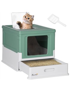 PawHut Hooded Cat Litter Box, Portable Pet Toilet, with Scoop, Front Entry - Green