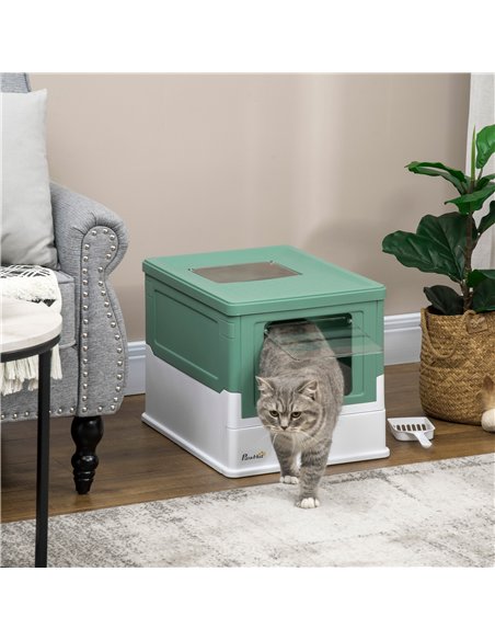 PawHut Hooded Cat Litter Box, Portable Pet Toilet, with Scoop, Front Entry - Green - pic 148503 | FastDaddyshop