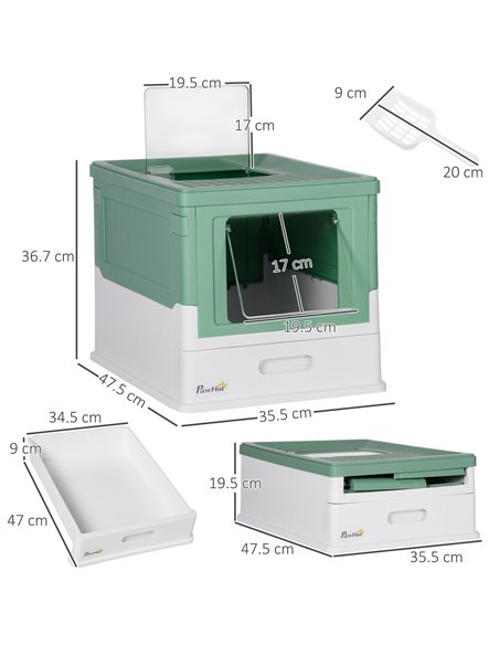 PawHut Hooded Cat Litter Box, Portable Pet Toilet, with Scoop, Front Entry - Green - pic 148504 | FastDaddyshop