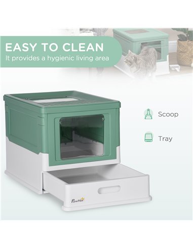 PawHut Hooded Cat Litter Box, Portable Pet Toilet, with Scoop, Front Entry - Green