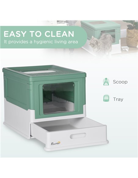 PawHut Hooded Cat Litter Box, Portable Pet Toilet, with Scoop, Front Entry - Green - pic 148505 | FastDaddyshop