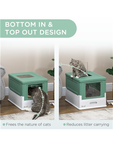 PawHut Hooded Cat Litter Box, Portable Pet Toilet, with Scoop, Front Entry - Green