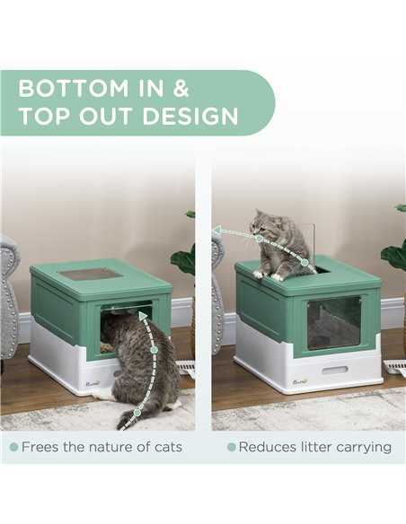 PawHut Hooded Cat Litter Box, Portable Pet Toilet, with Scoop, Front Entry - Green - pic 148506 | FastDaddyshop