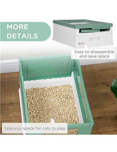 PawHut Hooded Cat Litter Box, Portable Pet Toilet, with Scoop, Front Entry - Green
