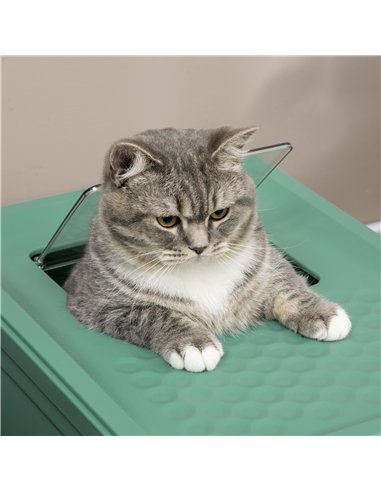 PawHut Hooded Cat Litter Box, Portable Pet Toilet, with Scoop, Front Entry - Green