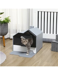 PawHut Hooded Cat Litter Tray with Scoop, Cat Litter Box with Drawer Pan, Handle, Deodorants, Hut Design, Front Entrance, 47 x 4 2