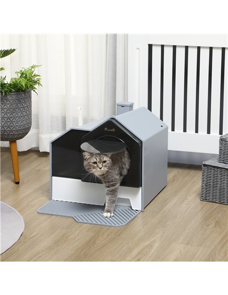 PawHut Hooded Cat Litter Tray with Scoop, Cat Litter Box with Drawer Pan, Handle, Deodorants, Hut Design, Front Entrance, 47 x 4 - pic 148512 | FastDaddyshop