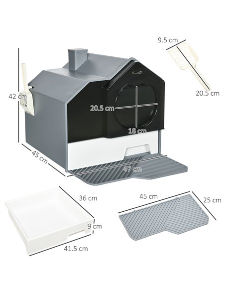 PawHut Hooded Cat Litter Tray with Scoop, Cat Litter Box with Drawer Pan, Handle, Deodorants, Hut Design, Front Entrance, 47 x 4 - pic 148513 | FastDaddyshop