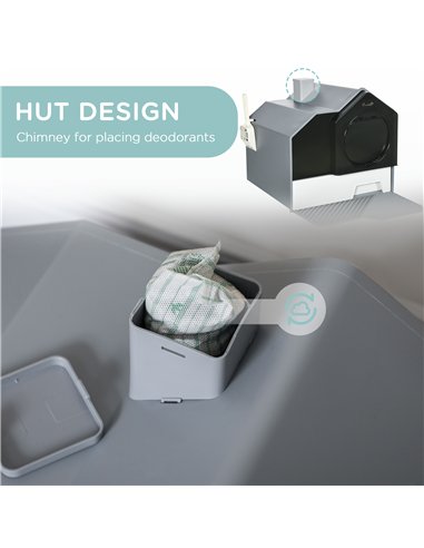 PawHut Hooded Cat Litter Tray with Scoop, Cat Litter Box with Drawer Pan, Handle, Deodorants, Hut Design, Front Entrance, 47 x 4