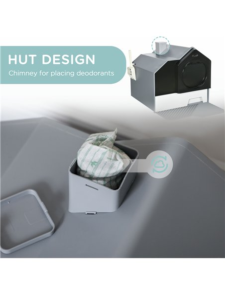 PawHut Hooded Cat Litter Tray with Scoop, Cat Litter Box with Drawer Pan, Handle, Deodorants, Hut Design, Front Entrance, 47 x 4 - pic 148514 | FastDaddyshop
