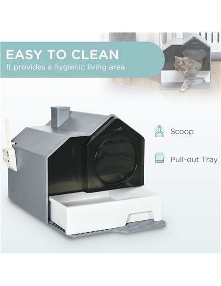 PawHut Hooded Cat Litter Tray with Scoop, Cat Litter Box with Drawer Pan, Handle, Deodorants, Hut Design, Front Entrance, 47 x 4 - pic 148515 | FastDaddyshop