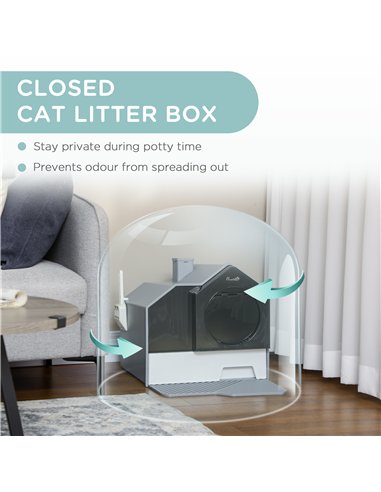 PawHut Hooded Cat Litter Tray with Scoop, Cat Litter Box with Drawer Pan, Handle, Deodorants, Hut Design, Front Entrance, 47 x 4