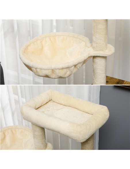 PawHut Cat Litter Box Enclosure, with Tree Tower, Cat House, Hammock, Cushion - Rustic Brown - pic 148527 | FastDaddyshop