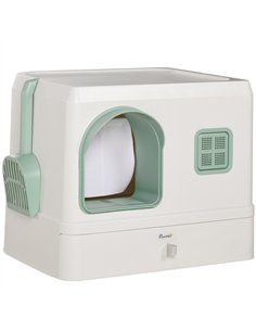 PawHut Cat Litter Box, Hooded Cat Litter Tray, with Drawer Pan, Scoop, Deodorants