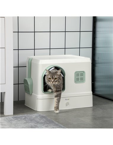 PawHut Cat Litter Box, Hooded Cat Litter Tray, with Drawer Pan, Scoop, Deodorants