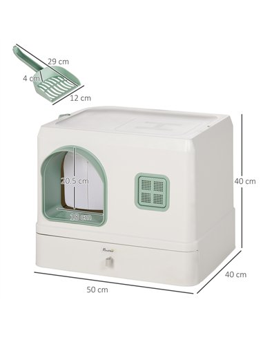 PawHut Cat Litter Box, Hooded Cat Litter Tray, with Drawer Pan, Scoop, Deodorants