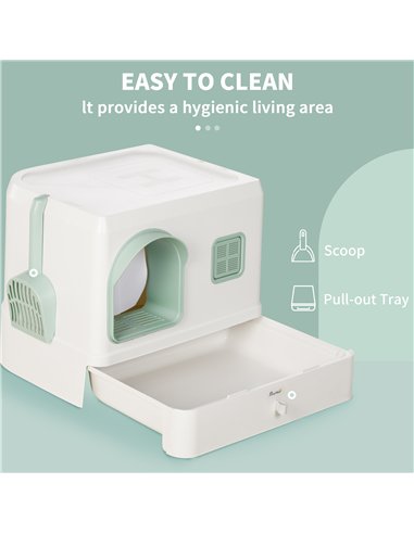 PawHut Cat Litter Box, Hooded Cat Litter Tray, with Drawer Pan, Scoop, Deodorants