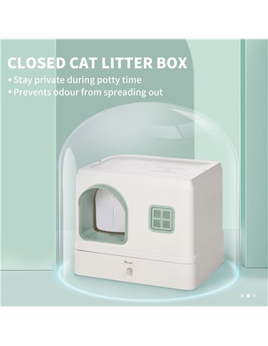 PawHut Cat Litter Box, Hooded Cat Litter Tray, with Drawer Pan, Scoop, Deodorants