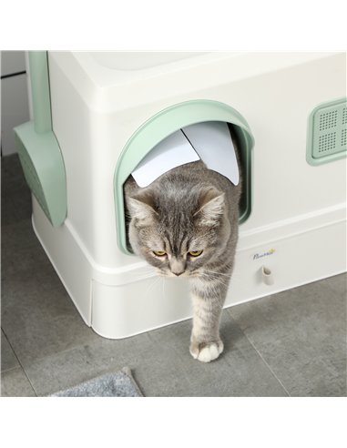 PawHut Cat Litter Box, Hooded Cat Litter Tray, with Drawer Pan, Scoop, Deodorants