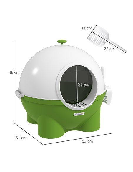 PawHut Large Cat Litter Box, with Scoop, Front Entrance, 53 x 51 x 48cm -Green - pic 148540 | FastDaddyshop