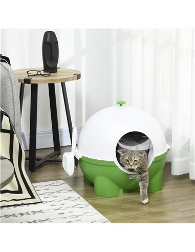 PawHut Large Cat Litter Box, with Scoop, Front Entrance, 53 x 51 x 48cm -Green