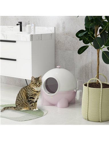 PawHut Large Cat Litter Box, with Scoop, Front Entrance, 53 x 51 x 48cm - Pink
