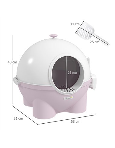PawHut Large Cat Litter Box, with Scoop, Front Entrance, 53 x 51 x 48cm - Pink