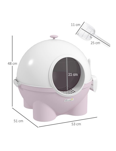 PawHut Large Cat Litter Box, with Scoop, Front Entrance, 53 x 51 x 48cm - Pink - pic 148549 | FastDaddyshop