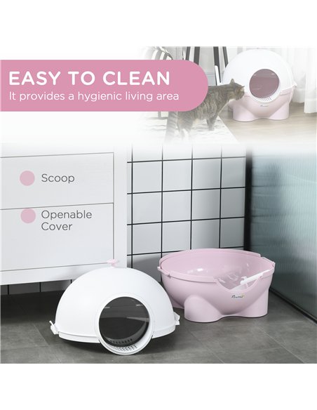 PawHut Large Cat Litter Box, with Scoop, Front Entrance, 53 x 51 x 48cm - Pink - pic 148551 | FastDaddyshop
