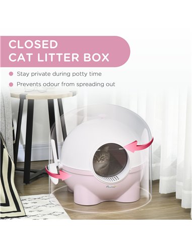 PawHut Large Cat Litter Box, with Scoop, Front Entrance, 53 x 51 x 48cm - Pink