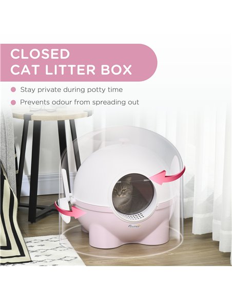 PawHut Large Cat Litter Box, with Scoop, Front Entrance, 53 x 51 x 48cm - Pink - pic 148552 | FastDaddyshop