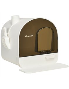 PawHut Hooded Cat Litter Box, Kitten Litter Tray, with Lid, Scoop, Filter, Flap Door