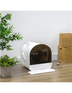 PawHut Hooded Cat Litter Box, Kitten Litter Tray, with Lid, Scoop, Filter, Flap Door 2
