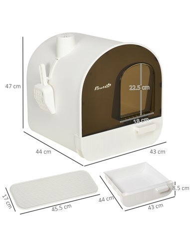 PawHut Hooded Cat Litter Box, Kitten Litter Tray, with Lid, Scoop, Filter, Flap Door