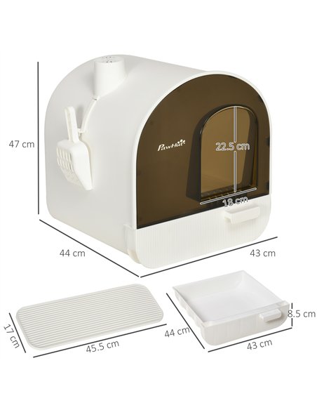 PawHut Hooded Cat Litter Box, Kitten Litter Tray, with Lid, Scoop, Filter, Flap Door - pic 148558 | FastDaddyshop