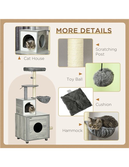 PawHut Enclosed Cat Litter Box with Cat House, Cat Bed, Scratching Posts, Platforms, for Indoor Cats - Grey - pic 148569 | FastDaddyshop