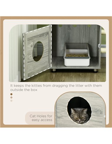 PawHut Enclosed Cat Litter Box with Cat House, Cat Bed, Scratching Posts, Platforms, for Indoor Cats - Grey